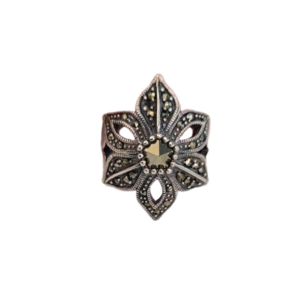 Exquisite Vintage Boho Marcasite Sterling Silver 925 Cocktail Statement Ring 8